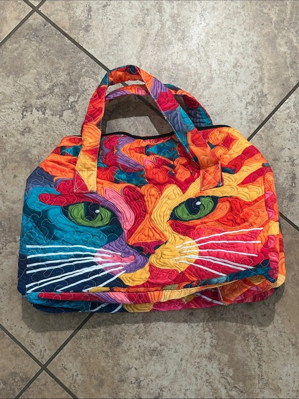 Colorful Cat Face Quilted Tote - Multicolor